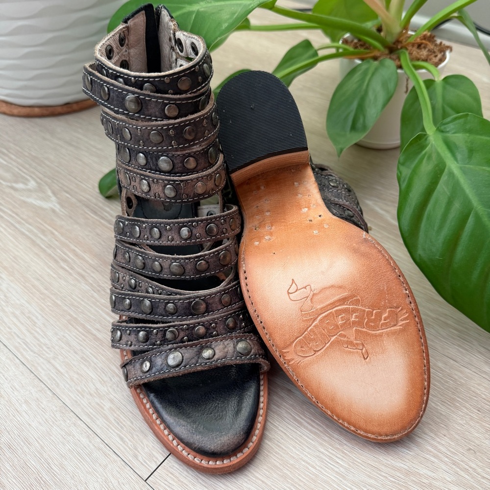 Freebird by Steven Cannes Studded Sandals | Black Distressed Leather - Picture 3 of 3